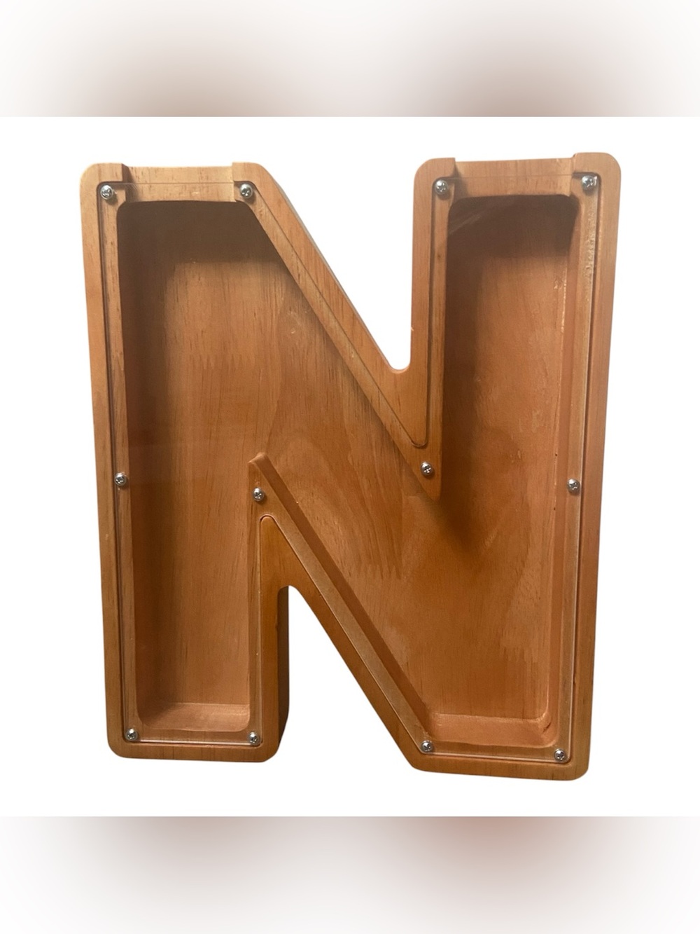 Wooden Glass Letter “N” Sophisticated Piggy Bank Coin Holder for Adults Teens
